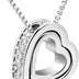 18K White Gold Plated Two Hearts Together Forever Necklace with Classic Stud Earrings Set