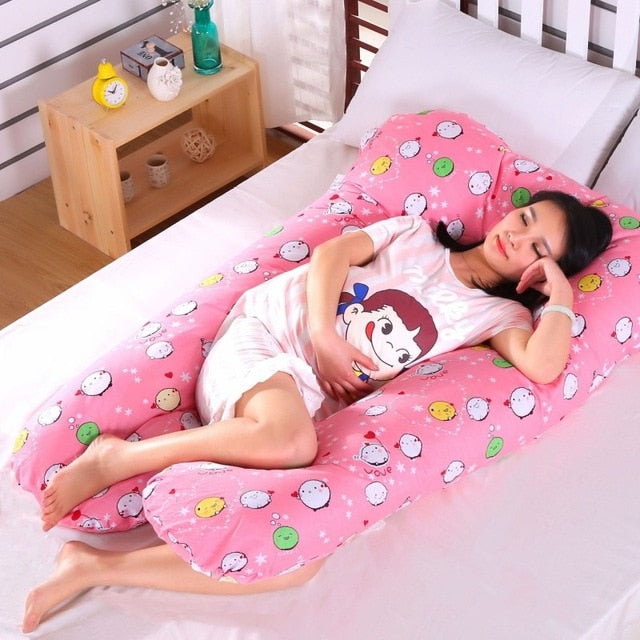 Sleeping Support Pillow For Pregnant Women Body PW12 100% Cotton Rabbit Print U Shape