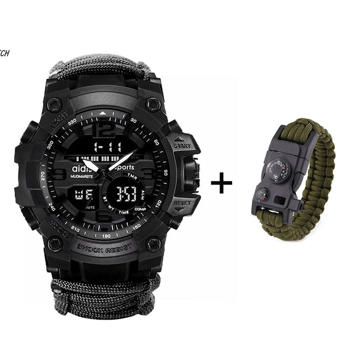 LED Military Watch with compass {30M Waterproof} Men's Sports Watch