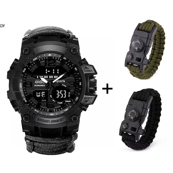 LED Military Watch with compass {30M Waterproof} Men's Sports Watch